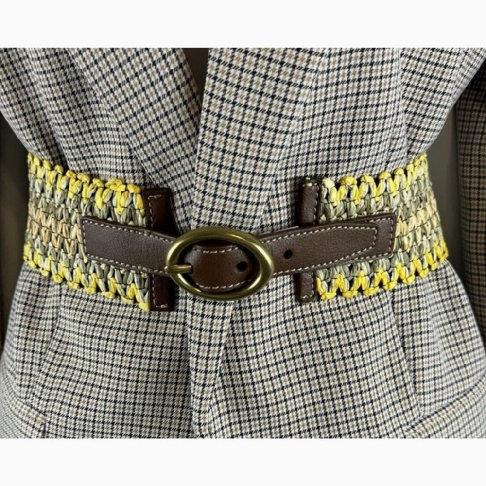 Loft Woven‎ Stretch Belt Yellow Tan Brown Braided Cinch L Bohemian Chic 70-02-01 - Picture 2 of 14